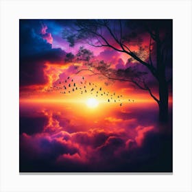 Sunset With Birds 1 Canvas Print