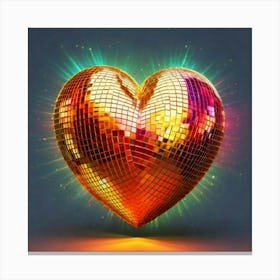 Firefly Heart Shaped, 3d, Disco Ball, Gold, Sparkles, Pink, Orange, Purple, Green, Floating, White B (1) Canvas Print