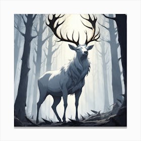 A White Stag In A Fog Forest In Minimalist Style Square Composition 4 Canvas Print