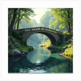 Charming Bridge Arching Over A Serene Stream 1 Canvas Print