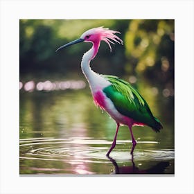 Green, White and Pink Crested Wading Bird Canvas Print