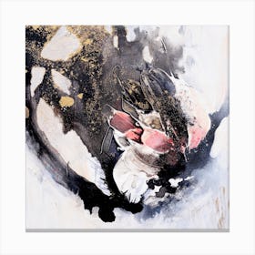 White Gold And Black Flower Painting Square Canvas Print