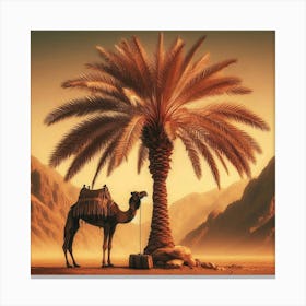 Camel With Palm Tree And Suitcase Canvas Print