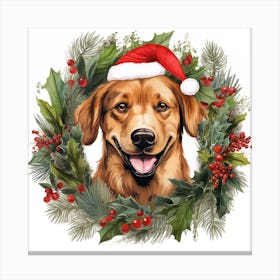 Golden Retriever Christmas Wreath Canvas Print