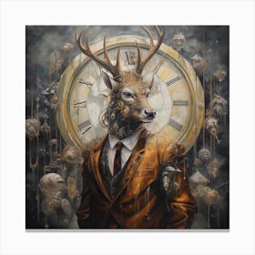 Deer With Clock Canvas Print