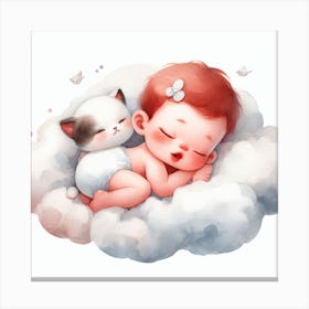 Cute Baby Sleeping On A Cloud Canvas Print