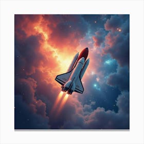 Shuttle Against A Watercolor Radiant Cosmic Nebula 1 Canvas Print