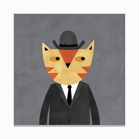 Orange Ginger Cat in a Bowler Hat and Suit Canvas Print