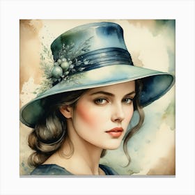 Woman In A Blue Hat Canvas Print