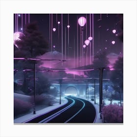 Hot Air Balloons Neon City Landscape Canvas Print