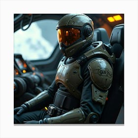 Space Bounty Hunter With Futuristic Gear In A Starship Cockpit 1 Canvas Print