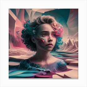 Girl In A Blue Sea Canvas Print