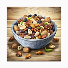 Bowl Of Mixed Nuts And Dried Fruit Canvas Print