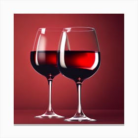 Red Wine Glasses On Red Background Canvas Print