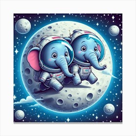 Two elephants on moon Canvas Print