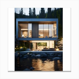 Modern House By The Lake Canvas Print