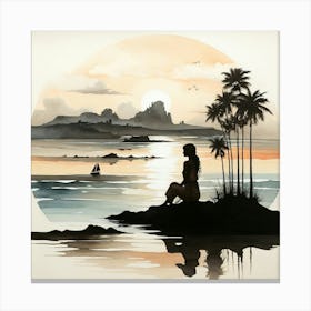 Boho art Silhouette of seaside landscape 5 Canvas Print