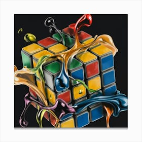 Colorful Rubiks Cube Dripping Paint 11 Canvas Print