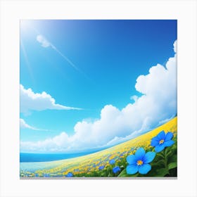 Blue Flowers In The Field Canvas Print