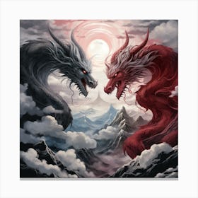 Two Dragons Fighting Canvas Print