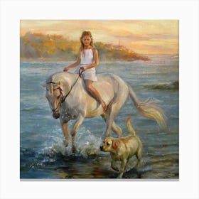 Girl Riding A Horse Canvas Print