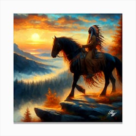 Native American Indian On Cliff Edge 2 Copy Canvas Print