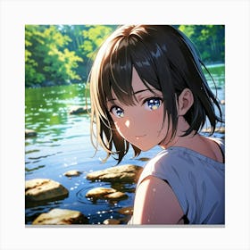 Anime Girl By The River Canvas Print