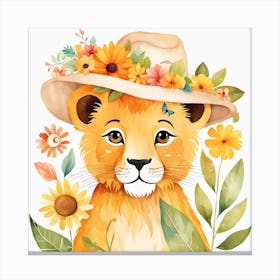 Floral Baby Lion Nursery Painting (24) Canvas Print