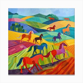 Horses in the English Countryside Series, Hockney Style. 4 Canvas Print