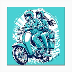 Couple Riding A Moped Canvas Print