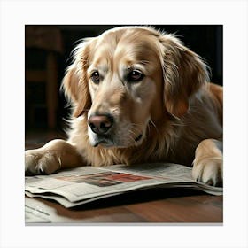 Golden Retriever Reading Newspaper Canvas Print