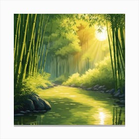 A Stream In A Bamboo Forest At Sun Rise Square Composition 267 Canvas Print
