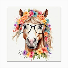 Watercolor Cute Funny Horse With Eyeglas wall art Canvas Print