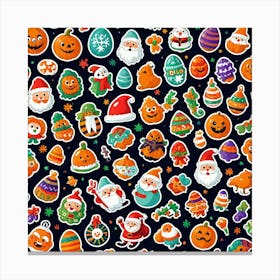 Christmas Stickers Seamless Pattern Canvas Print