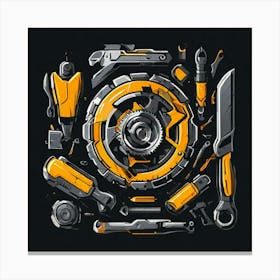 Logo Vector Tools Wrench Hammer Screwdriver Saw Pliers Drill Gear Nuts Bolts Spanner Ch (14) Canvas Print