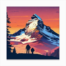 Two Hikers On A Mountain Canvas Print