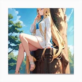 Anime Girl Sitting Underneath Tree Canvas Print