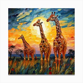 Giraffes At Sunset 38 Canvas Print