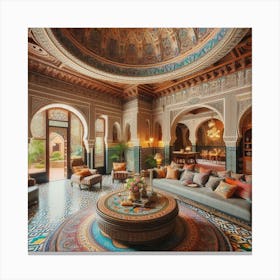 The dining hall in the middle of a traditional Moroccan house 8 Canvas Print