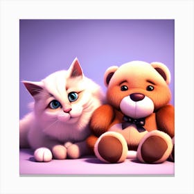 Teddy Bear And Cat Canvas Print