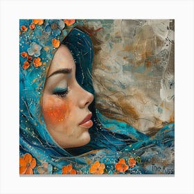 Woman In Blue with orange flowers - abstract art, abstract painting  city wall art, colorful wall art, home decor, minimal art, modern wall art, wall art, wall decoration, wall print colourful wall art, decor wall art, digital art, digital art download, interior wall art, downloadable art, eclectic wall, fantasy wall art, home decoration, home decor wall, printable art, printable wall art, wall art prints, artistic expression, contemporary, modern art print, Canvas Print
