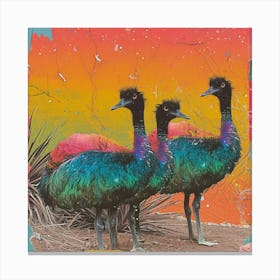 Kitsch Textured Collage Of Ostrich 2 Canvas Print