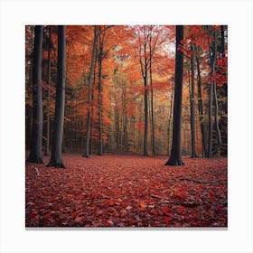 Autumn Forest Red Leaves Canvas Print