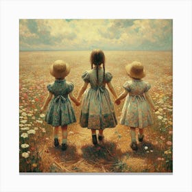 Three Little Girls In A Field Canvas Print