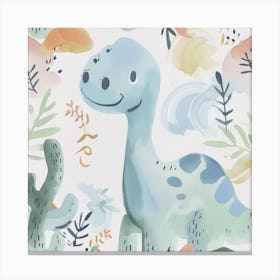 Cute Muted Pastels  Brontosaurus Dinosaur 3 Canvas Print