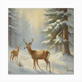 Deer In The Snow 1 Canvas Print