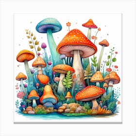 Colorful Mushrooms In The Forest 2 Canvas Print