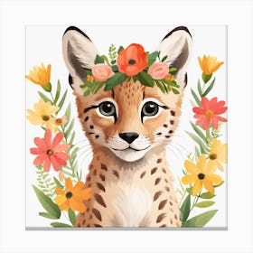 Floral Baby Lynx Nursery Illustration (50) Canvas Print