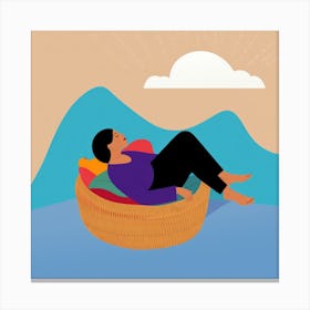 Woman Relaxing In A Basket Canvas Print