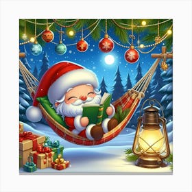 Christmas Santa Claus Reading In Hammock Canvas Print